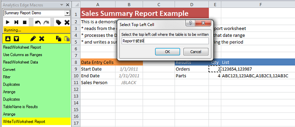 Write the results to the worksheet