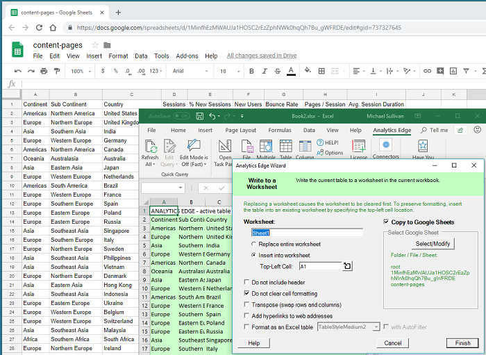 Excel google Google Sheets